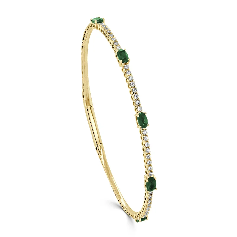 Polished silver bangles-14K Gold Emerald & Diamond Station Flexible Bangle