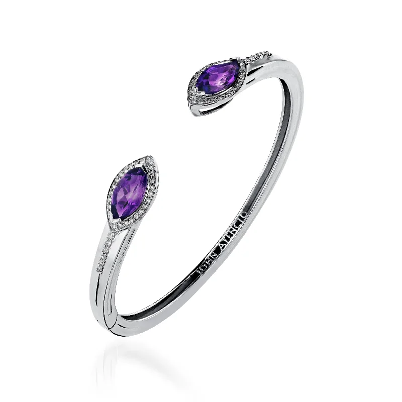 Flat knot bangles-Elixir Gemstone Hinged Cuff with Diamonds