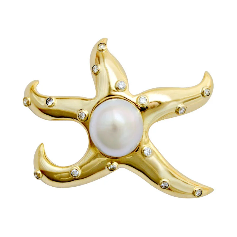 Surf theme brooch-Brooch-South Sea Pearl and Diamond