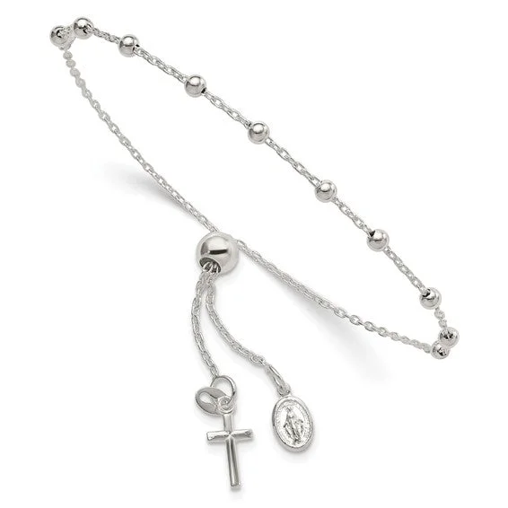 Lily motif bangles-Sterling Silver Adjustable Rosary Bolo Bracelet