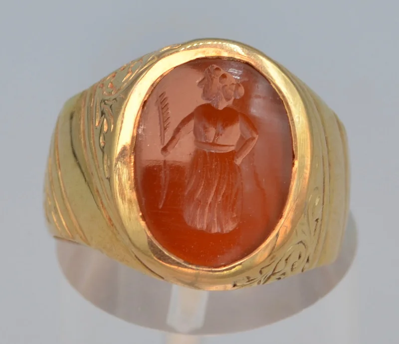 Leaf design rings-14K yellow gold Victorian ring with old Roman Intaglio