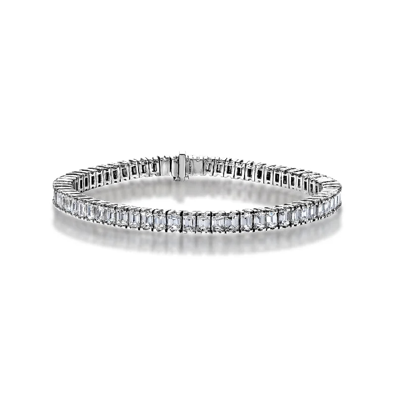 Solid chain bangles-Emersyn 10 Carat Emerald Cut Single Row Diamond Tennis Bracelet in 18 Karat White Gold