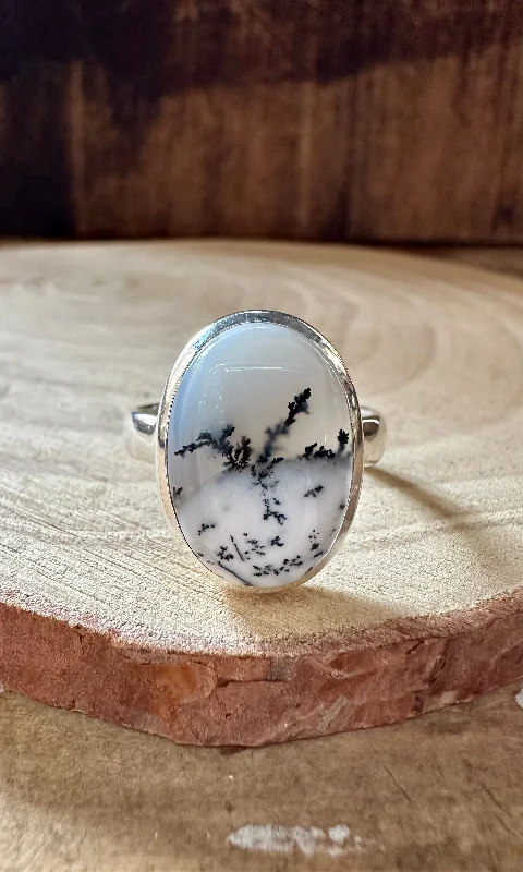 Heavy gem rings-WHIMSY DENDRITIC OPAL Sterling Silver Ring • Size 9