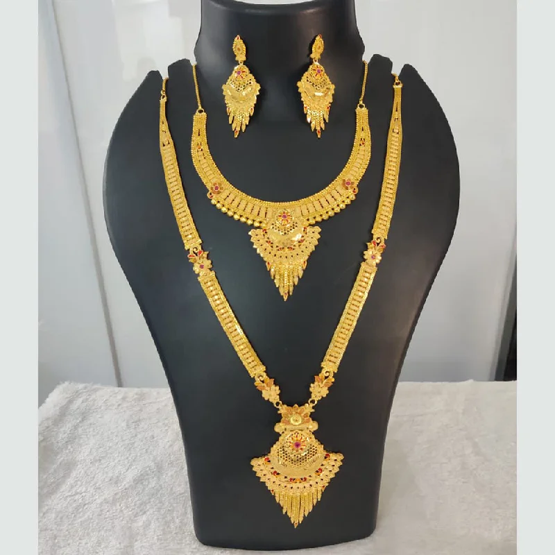 Luxe gem necklaces-Pari Art Jewellery Forming Gold Double Necklace Set