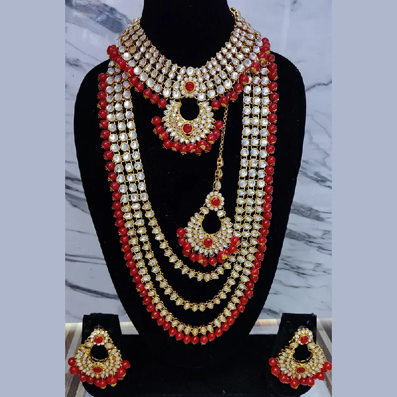 Aged charm necklaces-Lucentarts Jewellery Gold Plated Kundan Double Necklace Set