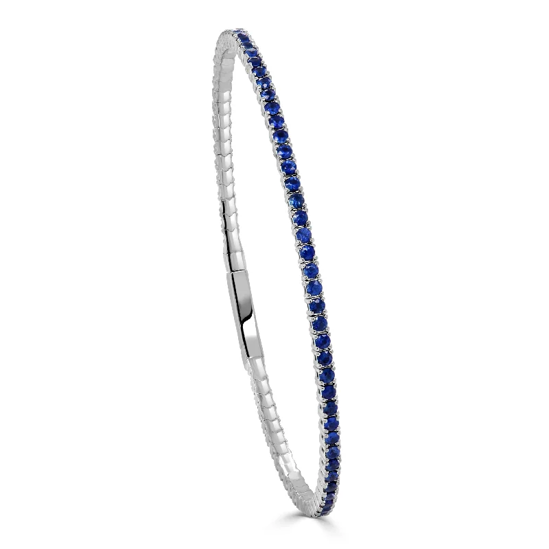 Polished word bangles-14K Gold & Blue Sapphire Flexible Eternity Bangle