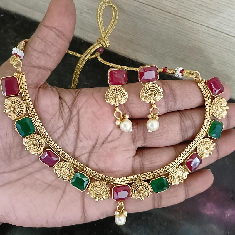 Ruby stone necklaces-Manisha Jewellery Gold Plated Pota Necklace Set