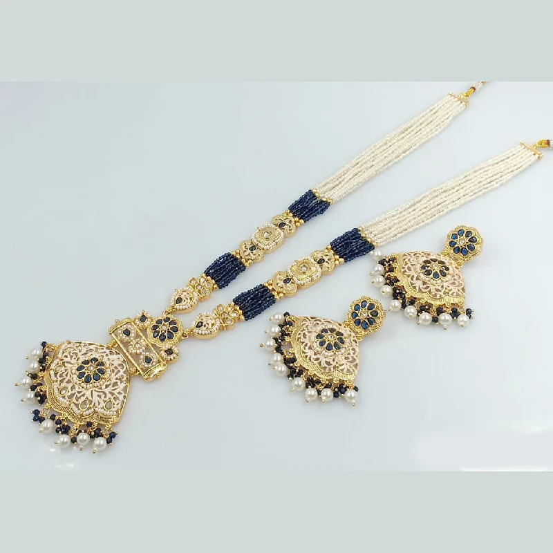 Mist bead necklaces-Rani Sati Jewels Gold Plated Kundan And Pearl Long Necklace Set