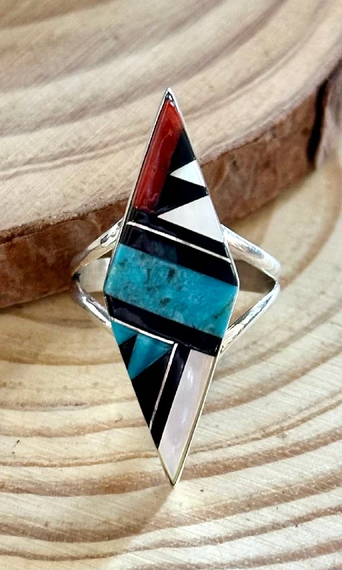 Stellar stone rings-CLEO KALLESTEWA Multi Stone Inlay Native American Zuni Ring • Size 8