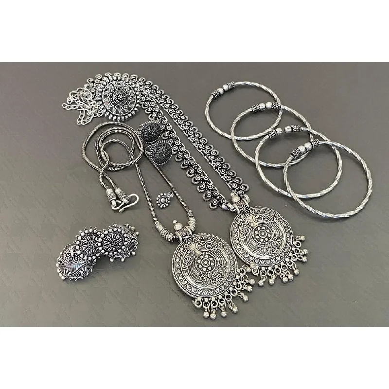 Old style necklaces-Akruti Collection Oxidised Plated Combo Set