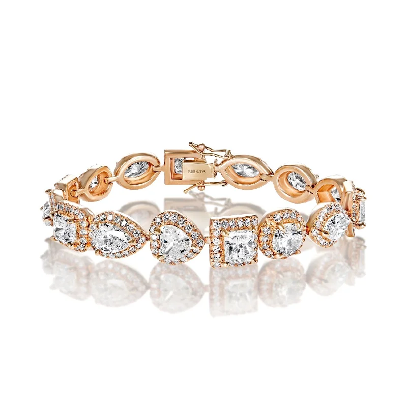 Ruby gem bangles-Esmeralda 28 Carats Combine Mix Shape Single Row Diamond Halo Bracelet in 18k Rose Gold