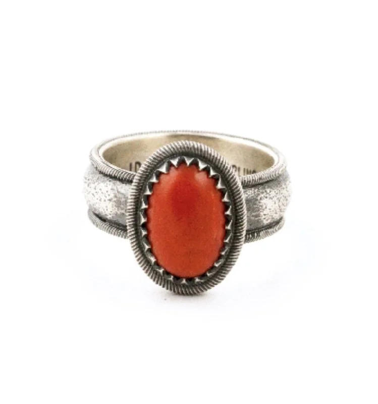 Clear quartz rings-Tufa Cast Red Coral Ring