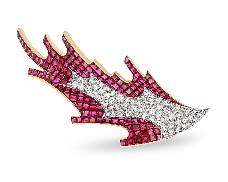 Flat bow brooch-René Kern Ruby and Diamond Brooch