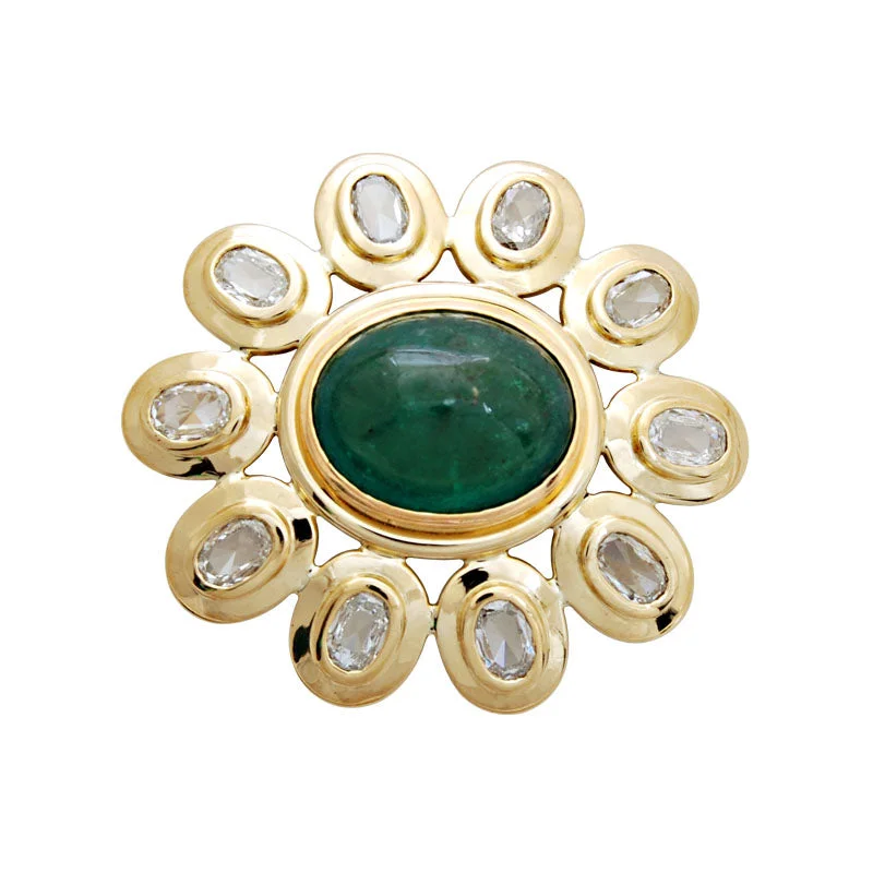 Smooth stone brooch-Brooch-Emerald and Diamond