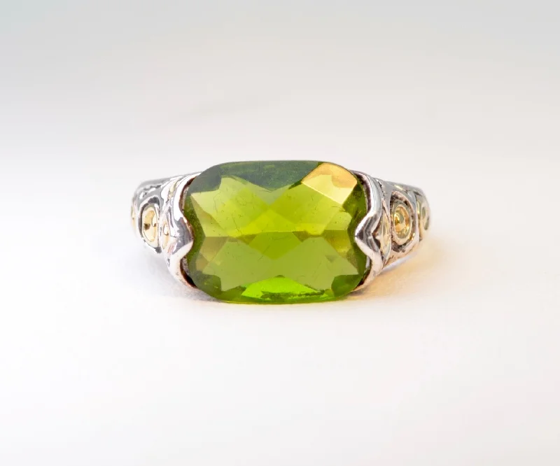 Full moon rings-Sterling Silver Faceted Synthetic Green Stone