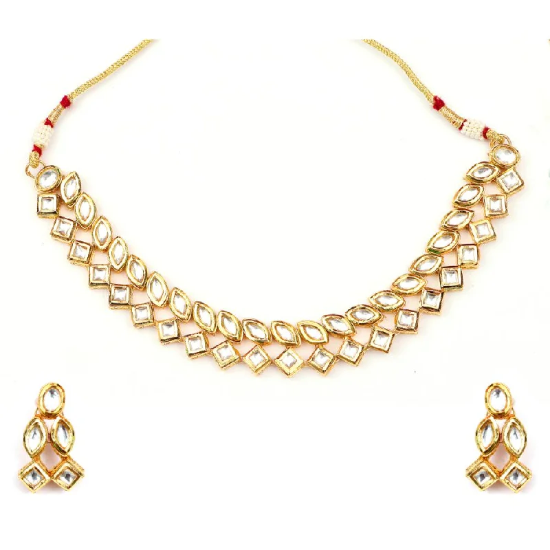 Sapphire stone necklaces-Bhavi Jewels Gold Plated Kundan Stone Necklace Set