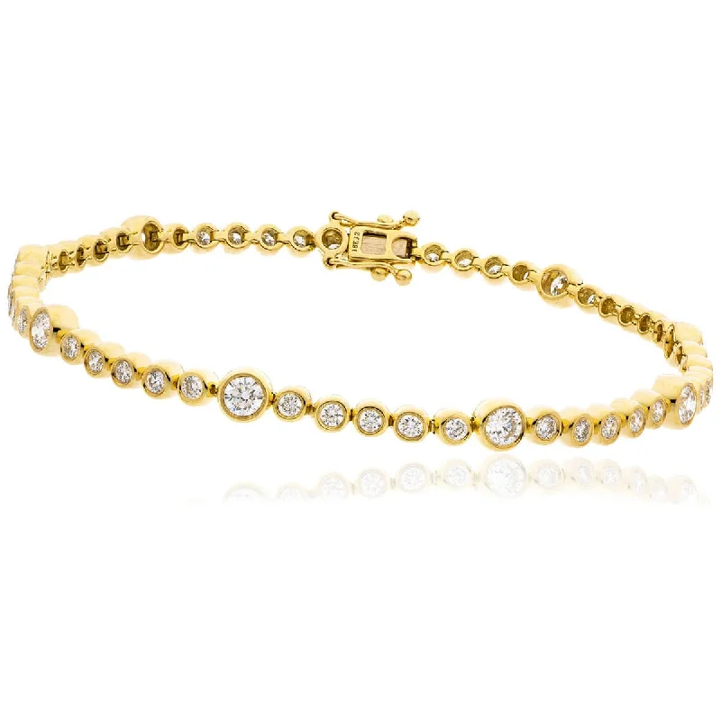 Ethnic weave bangles-Round Cut Diamond Staggered Line Tennis Bracelet in Rub Over Setting