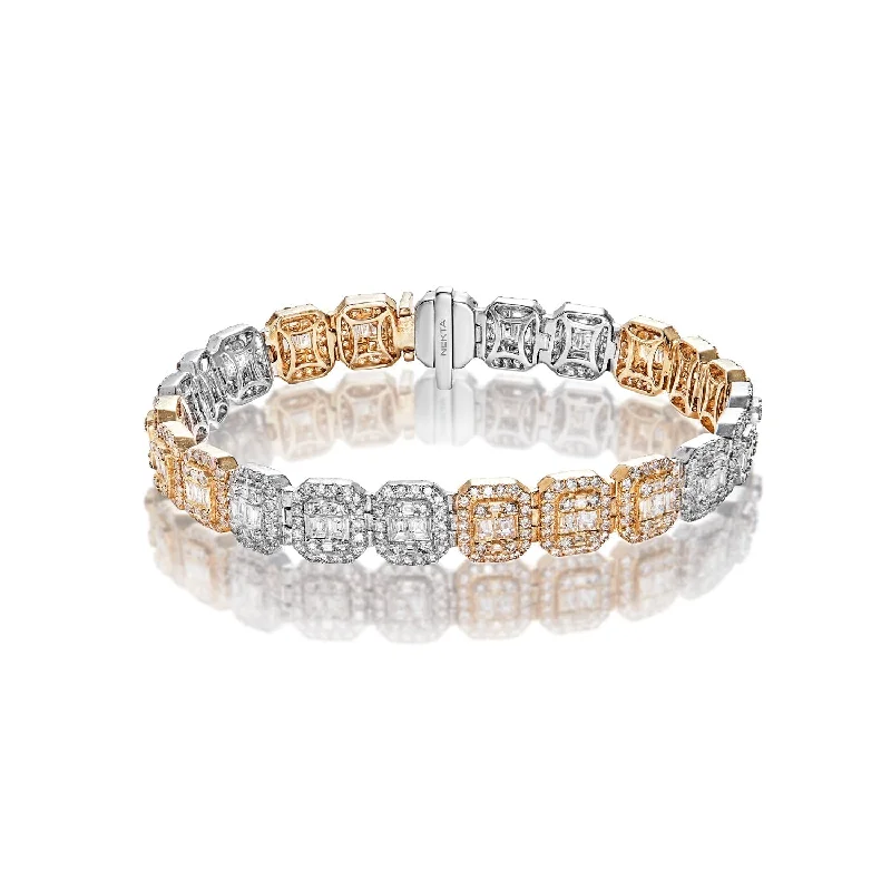 Mesh charm bangles-Theodore 10 Carat Combine Mix Shape Diamond Bracelet in 14k White and Yellow Gold