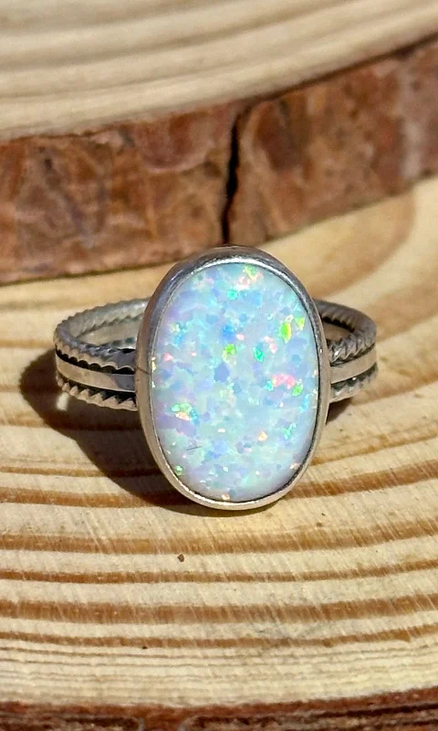 Morganite stone rings-NEW LIGHT Sterling Silver and Lab Opal Navajo Ring • Multiple sizes available