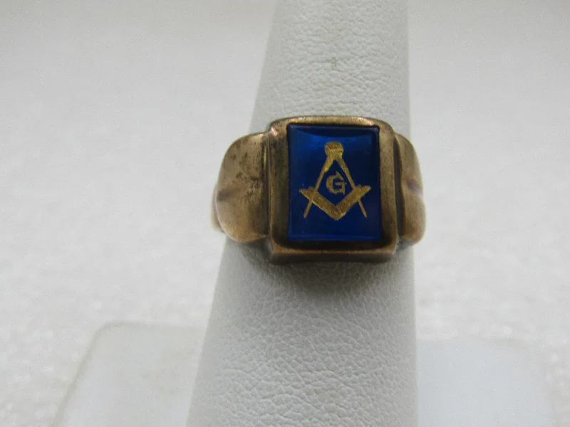 Multi-gem rings-Vintage 10kt Blue Spinel Masonic Ring, Sz. 8.5. 1930's-1950's