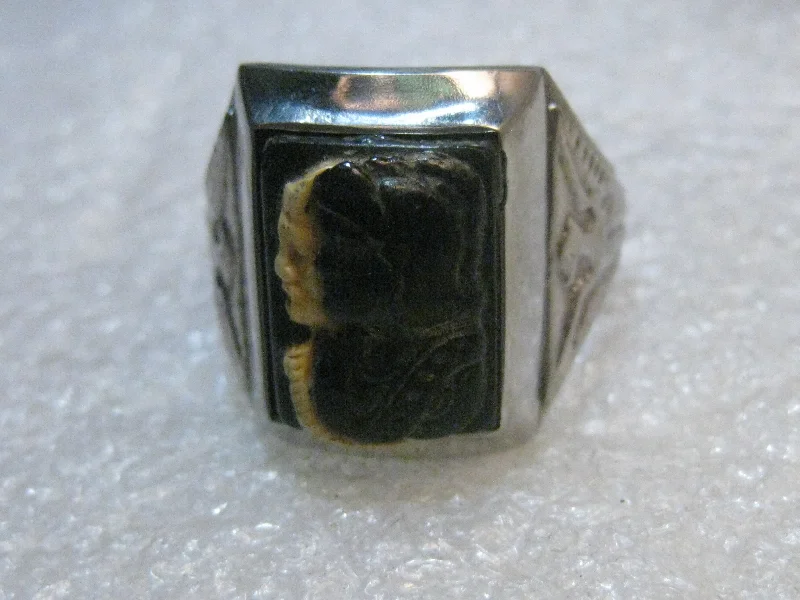 Topaz rings-Vintage Men's Double Intaglio Ring, Black/White, Roman Soldiers, Phoenix accent, sz. 11.5, Stainless Steel