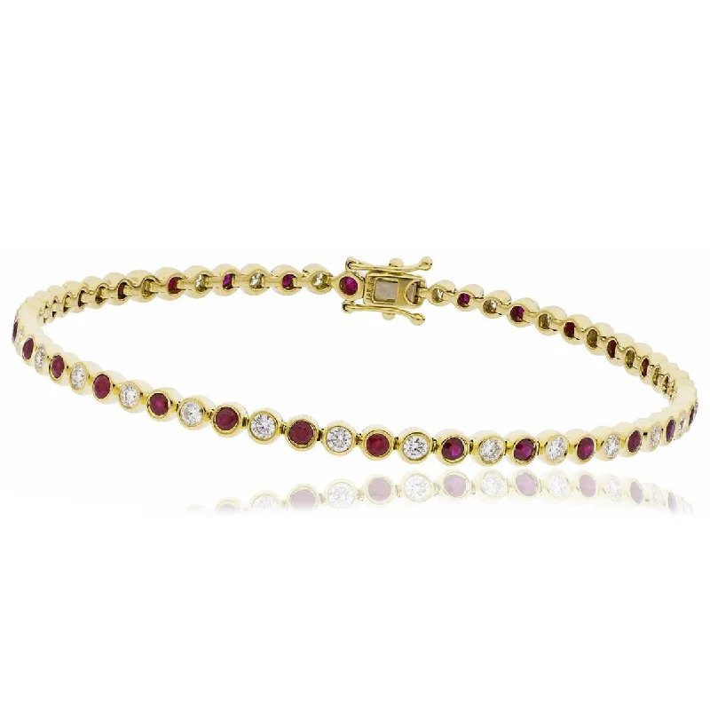 Moon motif bangles-18ct Yellow Gold Ruby and Diamond Rubover Set Bracelet