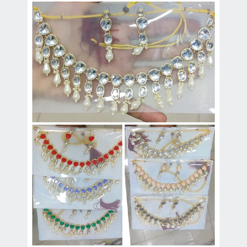 Quirky bead necklaces-Pooja Bangles Gold Plated Crystal Stone Necklace Set