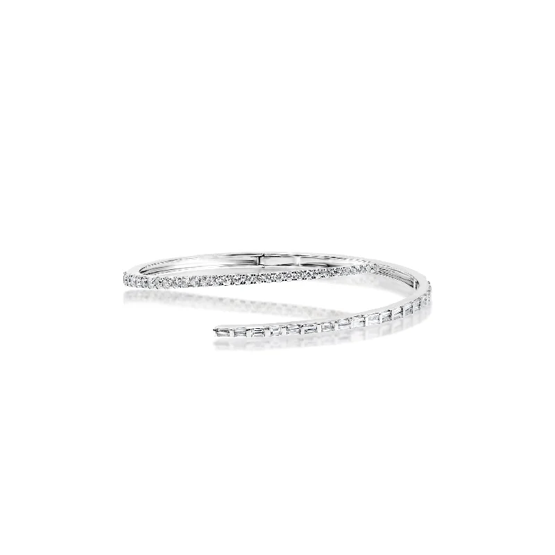 Loop charm bangles-Mack 3 Carat Combine Mix Shape Diamond Bangle Bracelet in 14k White Gold