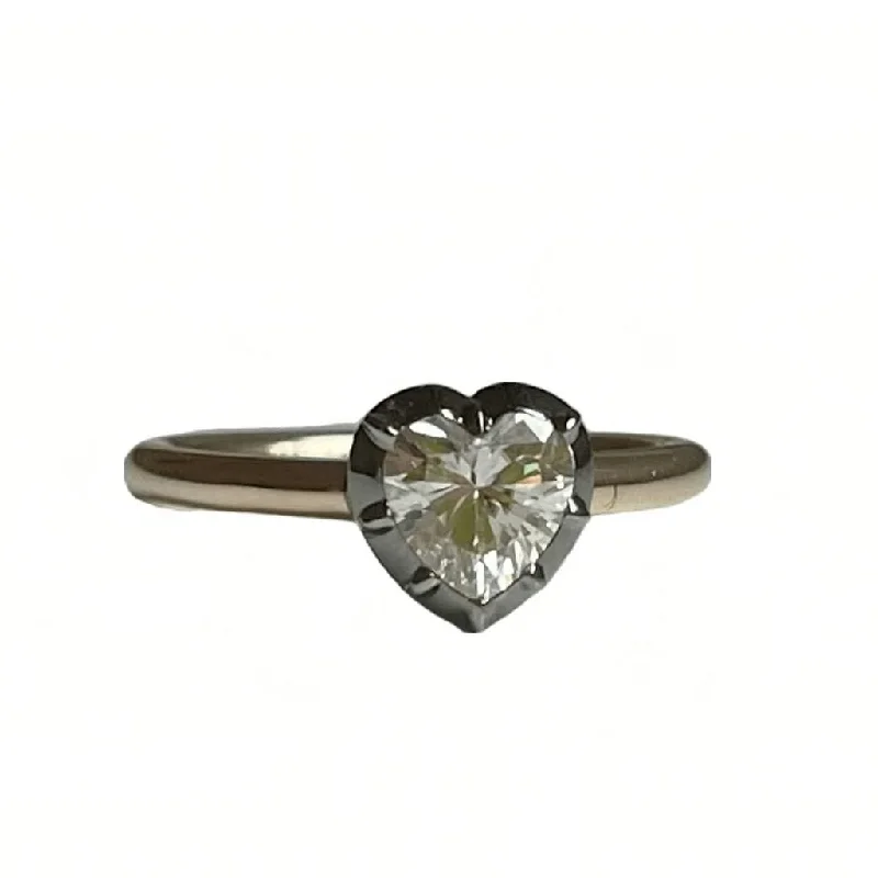 Antique vow rings-0.7 (6 mm) Carat Georgian Victorian Heart Shaped Moissanite and Blackened Gold Collet Button Back Ring