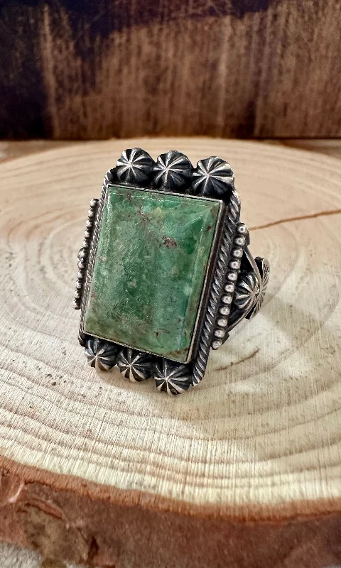 Art deco rings-M&R CALLADITTE NAVAJO Square Green Turquoise Sterling Ring • Size 13