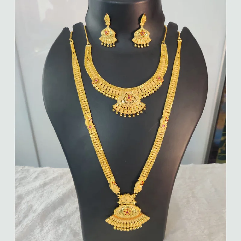 Low bar necklaces-Pari Art Jewellery Forming Gold Double Necklace Set