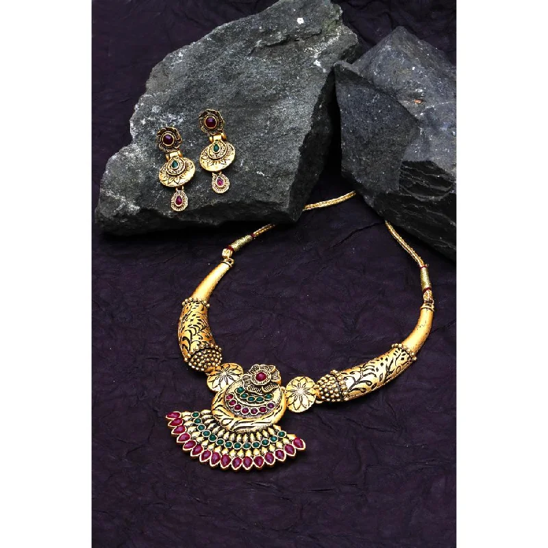 Stellar sign necklaces-Bhavi Jewels Gold Plated Pota Stone  Necklace Set