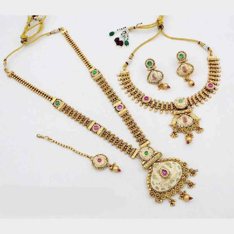 Drape-style necklaces-Manisha Jewellery Gold Plated Meenakari Double Necklace Set