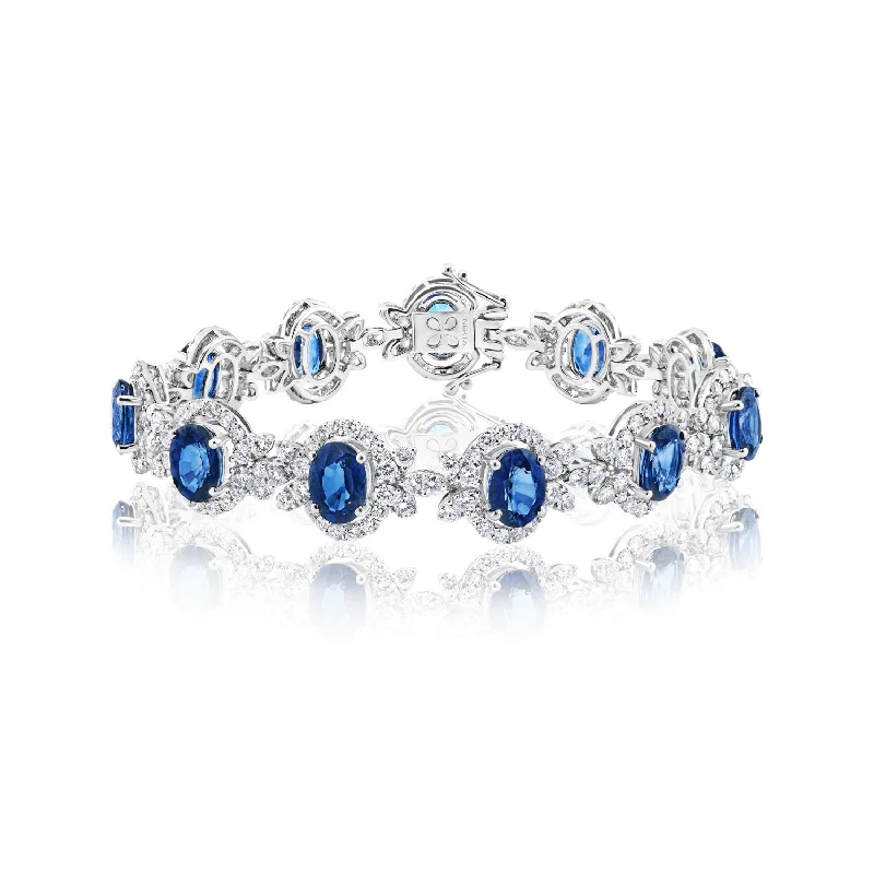 Flat twist bangles-Sadie 25 Carats Oval Cut J'adore Blue Sapphire & Diamond Bracelet in 18k White Gold