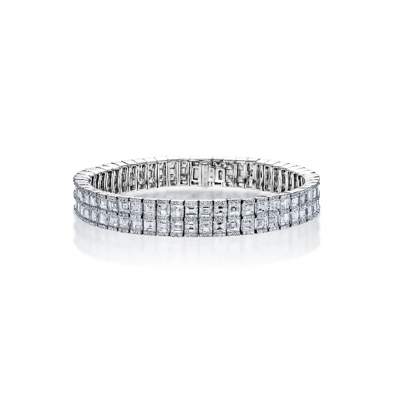 Daisy motif bangles-Carre 19 Carats Combine Mix Shape Diamond Double Row Bracelet in 18k White Gold