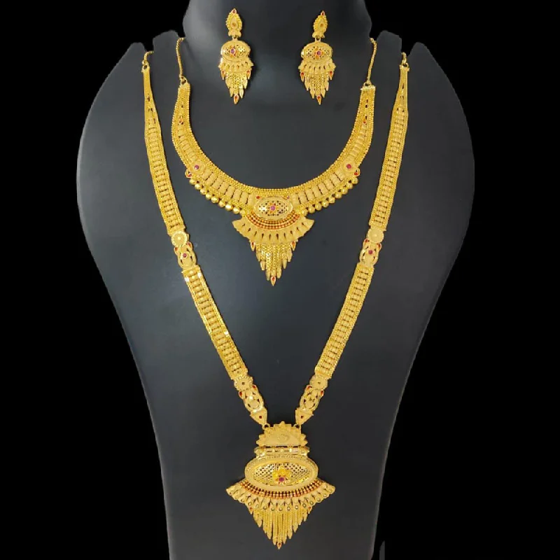 Fiber fringe necklaces-Pari Art Jewellery Forming Gold Double Necklace Set