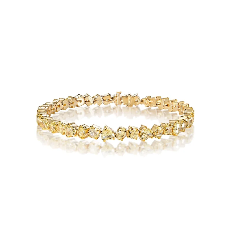 Dove motif bangles-Shiloh 13 Carats Fancy Yellow Combine Mix Shape Diamond Bracelet in 18k Yellow Gold