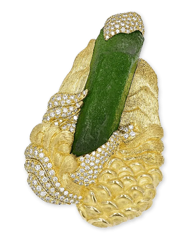 Textured leaf brooch-Henry Dunay Frosted Tourmaline Brooch