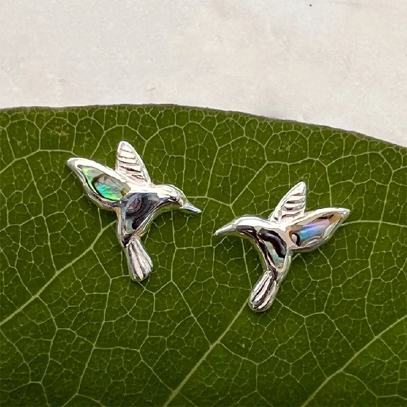 Square stud earrings-Abalone Hummingbird Studs - Sterling Silver, Indonesia