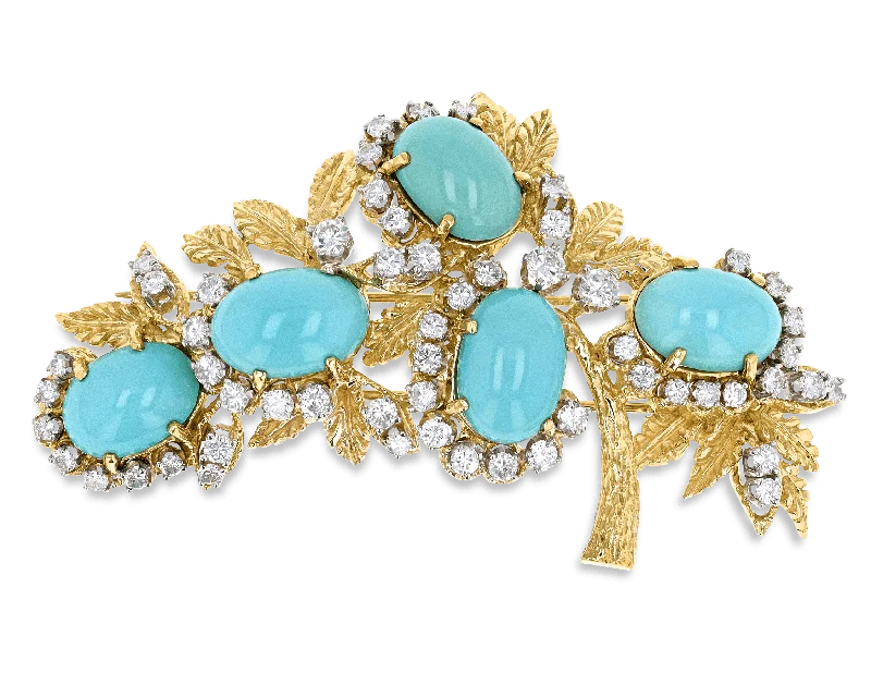 Chunky gem brooch-Turquoise and Diamond Brooch