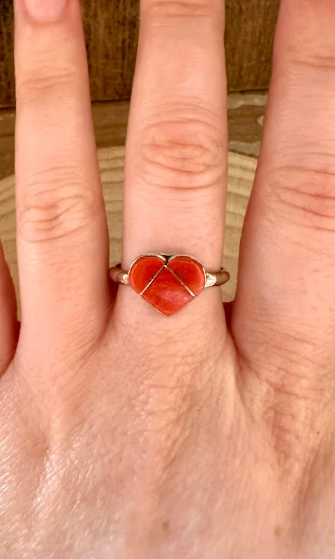 Solid band rings-HEART OF CORAL Sterling Silver & Red Ring • Size 8 1/2