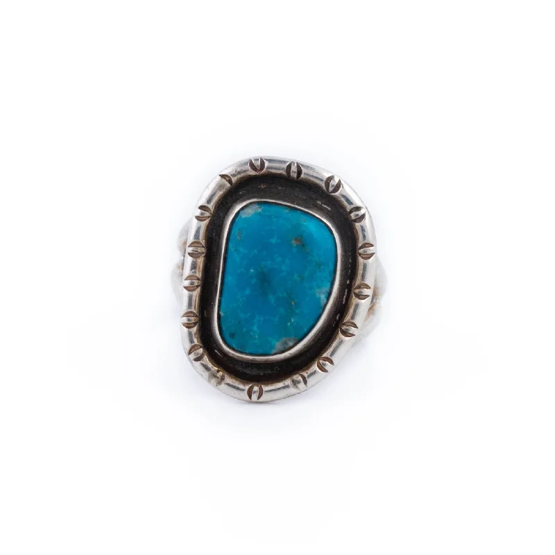 Beaded charm rings-Blue Turquoise Shadowbox Ring