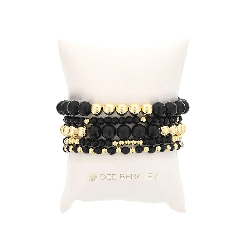 Elastic thread bangles-Dee Berkley 'The Favorite' Black Agate Stackable Bracelet Set