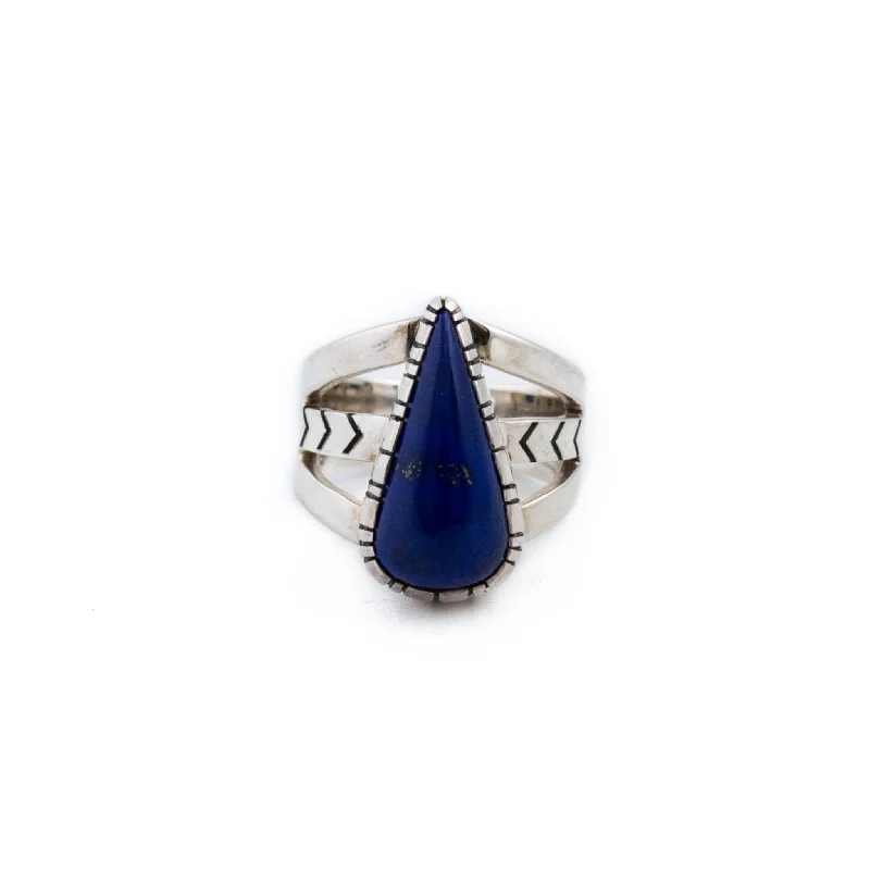 Stretch open rings-Small Teardrop Lapis Ring