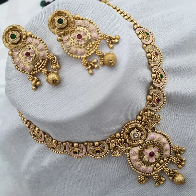 Shiny charm necklaces-Lucentarts Jewellery Gold Plated Meenakari Necklace Set