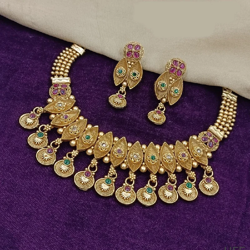 Old photo necklaces-Manisha Jewellery Gold Plated Pota Stone Necklace Set