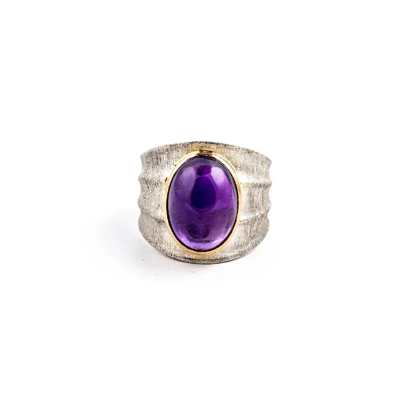 Blended metal rings-Amethyst Bamboo Ring