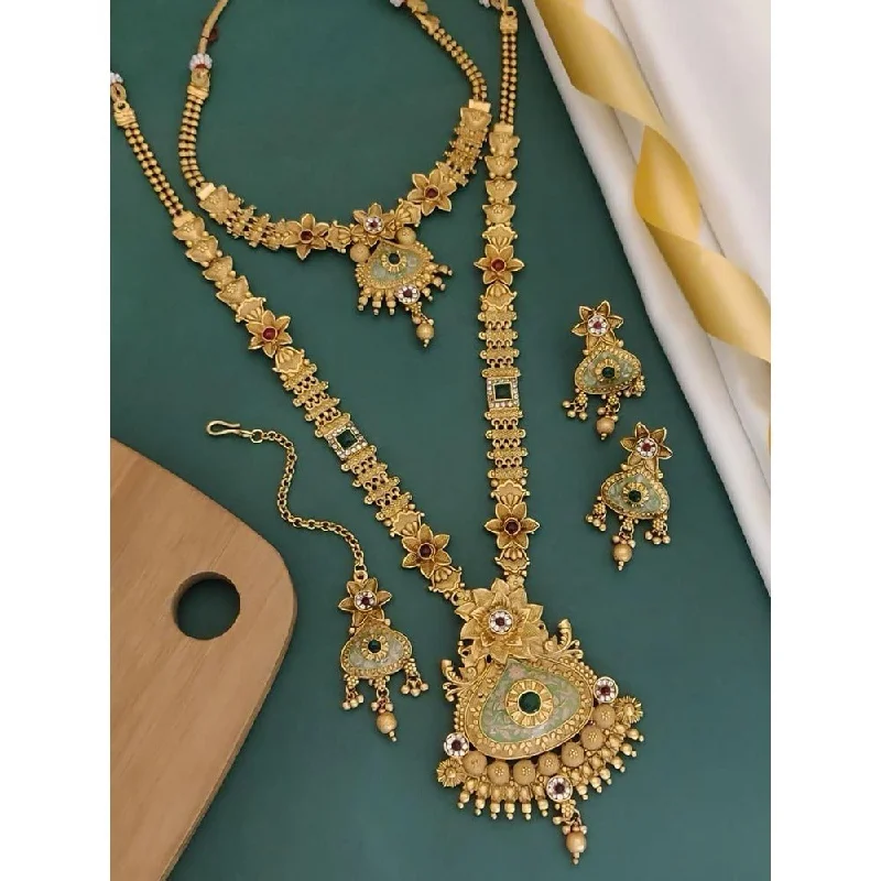 Vivid stone necklaces-Akruti Collection Gold Plated Pota Stone Matte Finish Necklace Combo