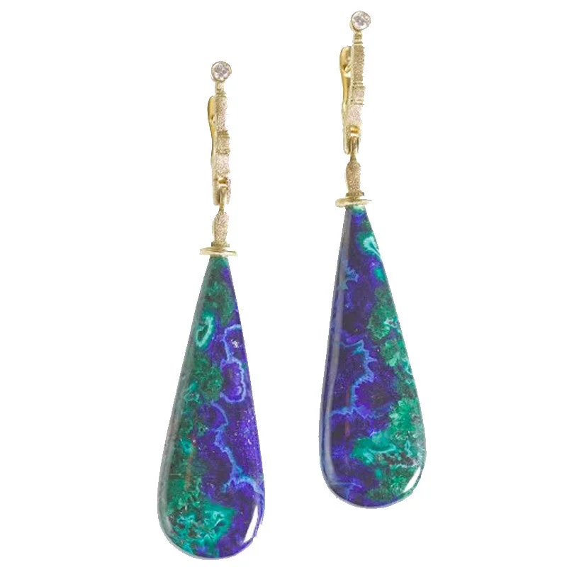 Trekker feather earrings-Alex Sepkus Sticks and Stones Azurite Earrings - E-132MD