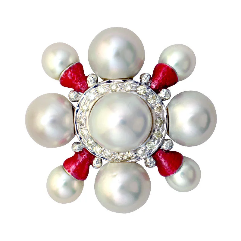 Vivid diamond brooch-Brooch-South Sea Pearl and Diamond (Enamel)